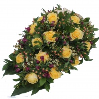 Begrafenisbloemen geel paars